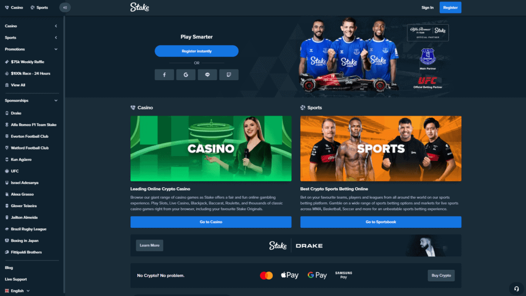 official homepage of Stake.com casino