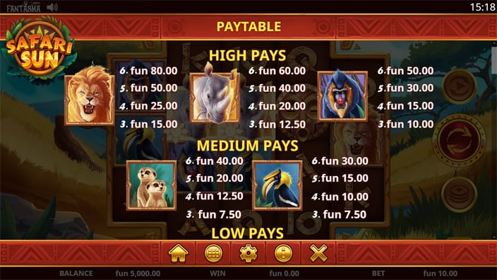 Safari Sun slot paytable Safari Sun slot paytable