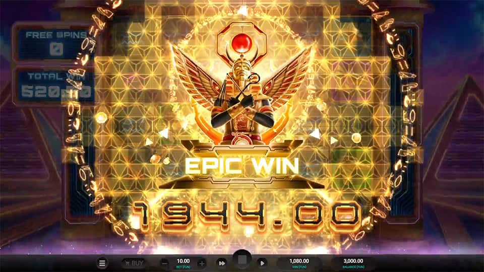 Epic Win screen in Glyph of Gods slot displaying a &euro;1,944 payout.