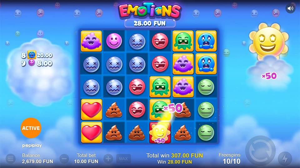 Four Star Scatter symbols appearing in Emotions slot, triggering the Free Spins mode.