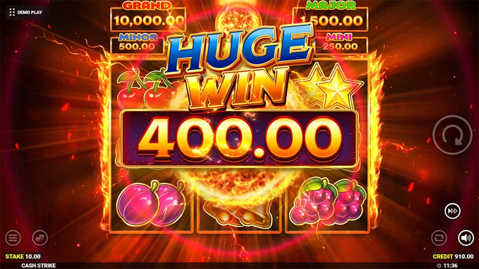 Huge win screen in Cash Strike slot displaying a &euro;400 payout.
