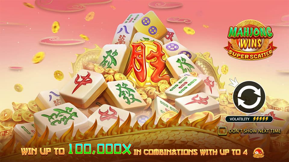 Intro screen showing max win 100,000x, volatility level and free spins.