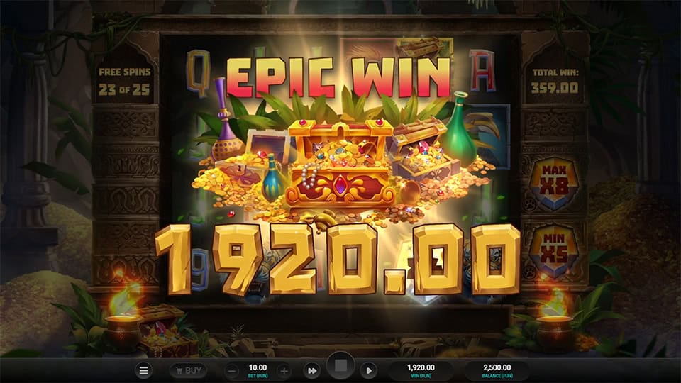 Epic Win screen in Tiger Shrine slot displaying a &euro;1,920 payout.