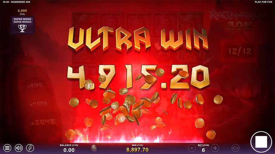 Ultra Win display with &euro;4,915.20 and falling coins.
