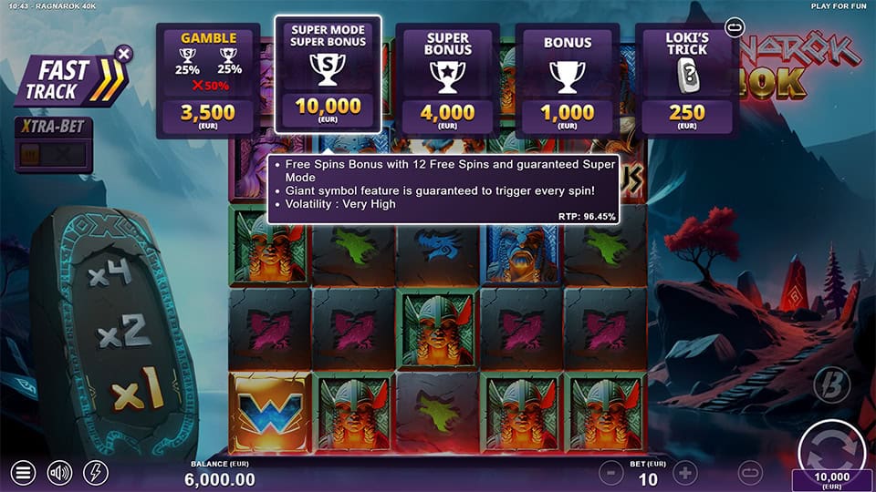 Bonus buy menu with options like Loki&rsquo;s Trick, Bonus, Super bonus and Super Mode.