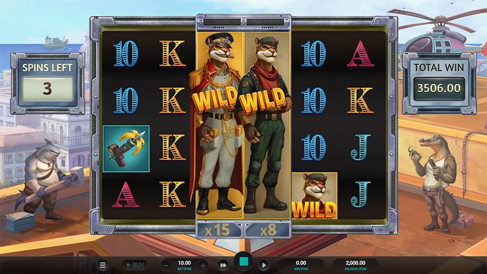 Iron Bank 2 free spins with expanding wild character reels and multipliers shown below.