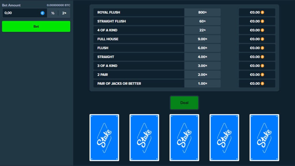 Stake Video Poker