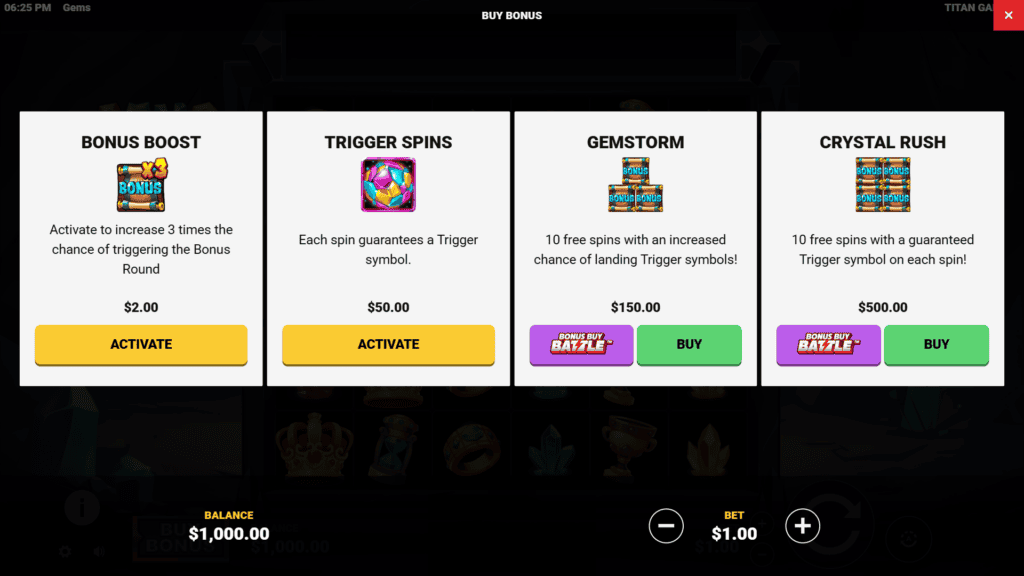 Titan gaming gems bonus buy