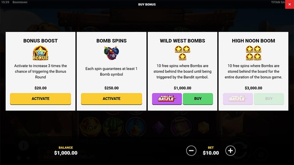 Boomtown slot bonus buy