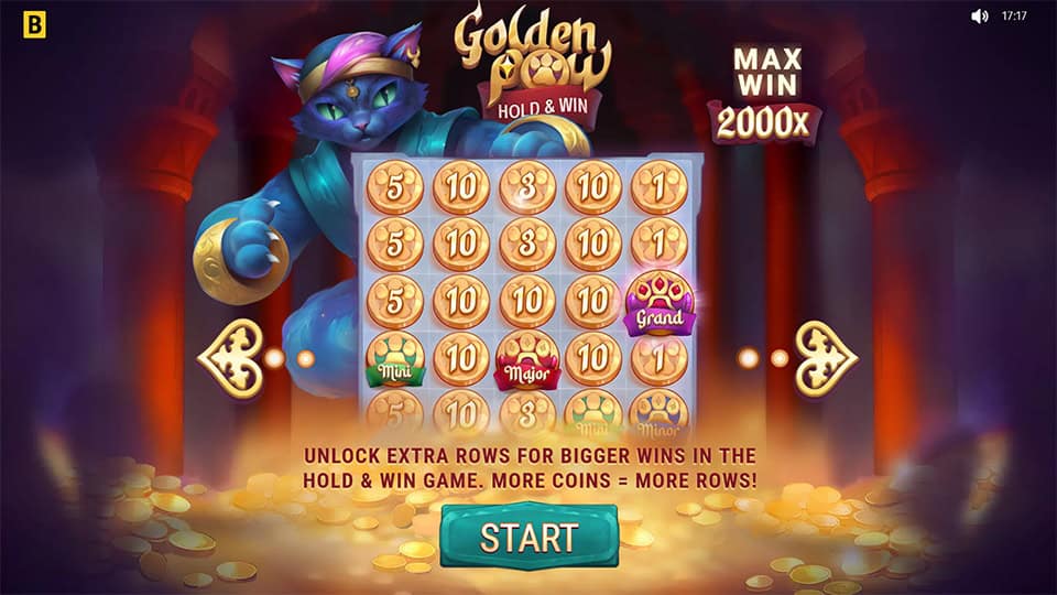 Golden Paw Hold Win slot intro screen 1