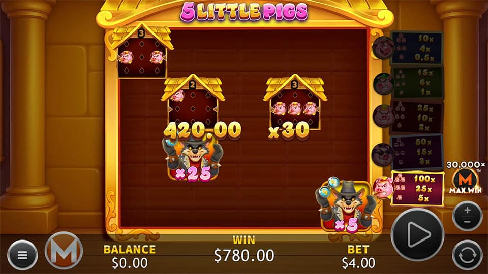 5 Little Pigs slot feature wolf multiplier