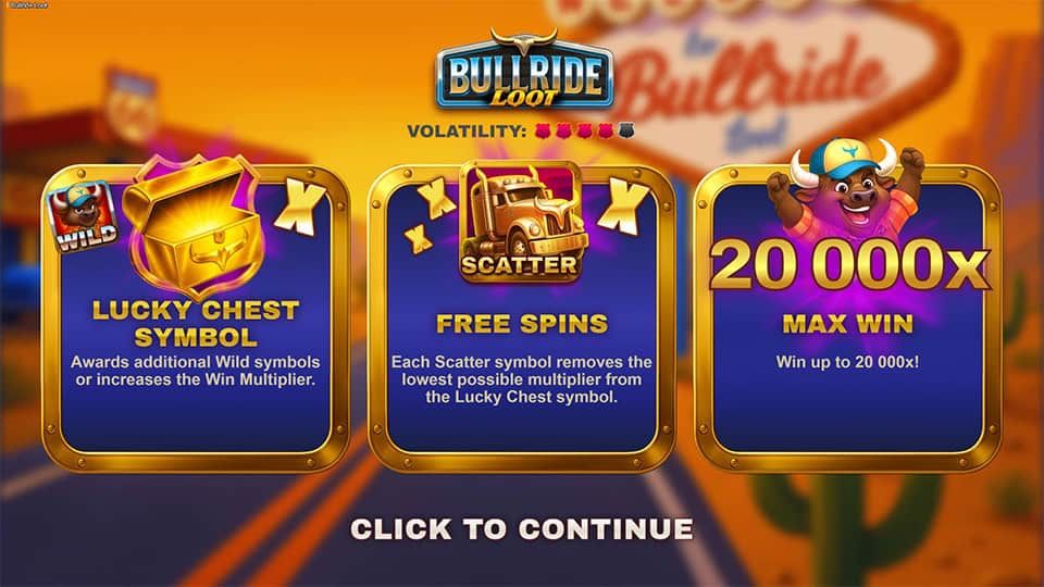 Bullride Loot slot intro screen 1