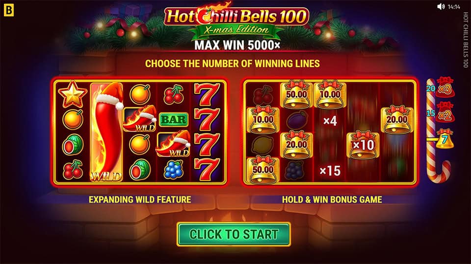 Hot Chilli Bells 100 Xmas Edition slot intro screen 1