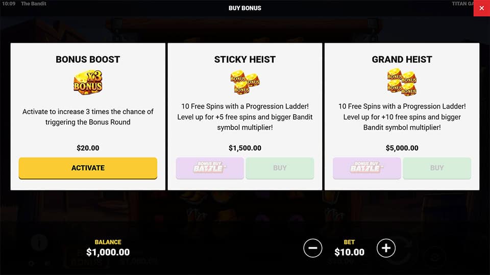 The Bandit slot bonus buy