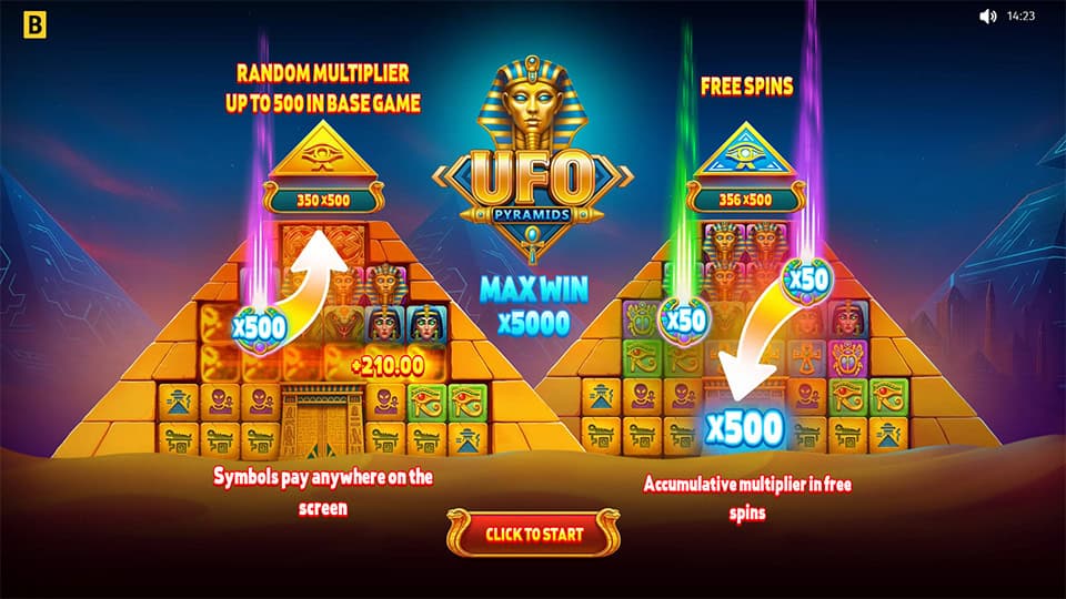 UFO Pyramids slot intro screen 1