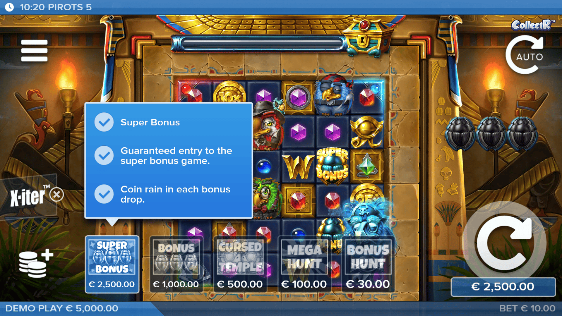 Pirots 5 bonus buy menu