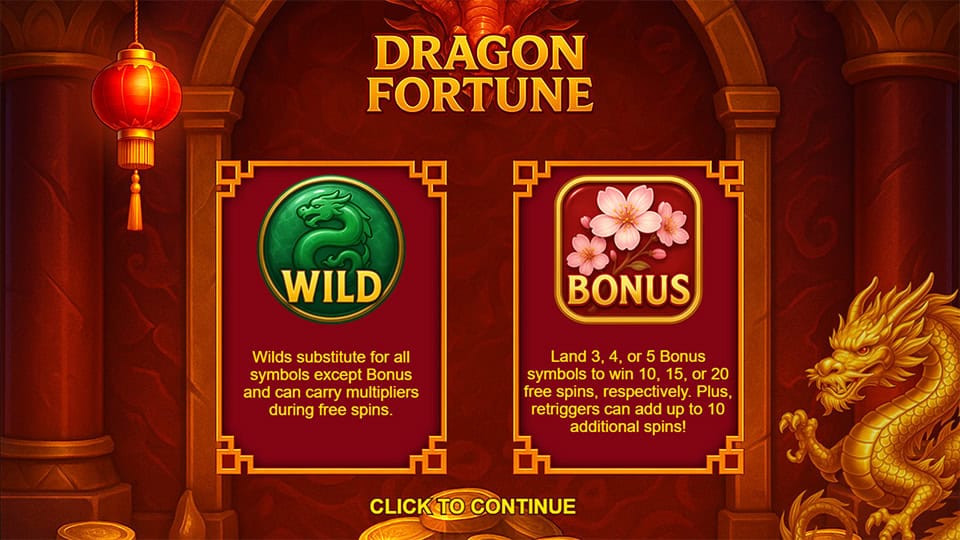 Dragon Fortune slot intro screen 1