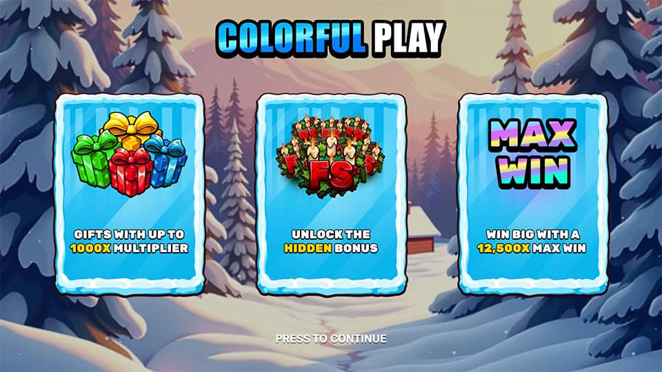 Frosty Gifts 1000 slot intro screen