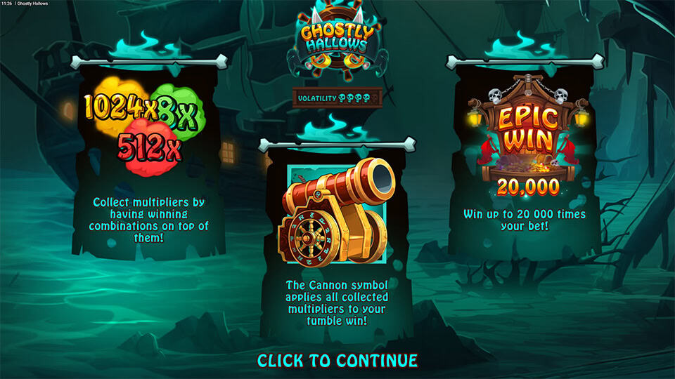 Feature overview showing stacked multipliers up to 1024x, a golden cannon mechanic, and max win potential of 20,000x.