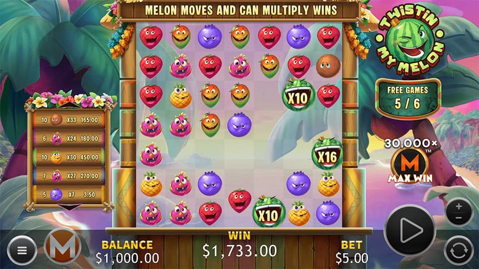 Twistin My Melon slot feature wild melon multiplier 1