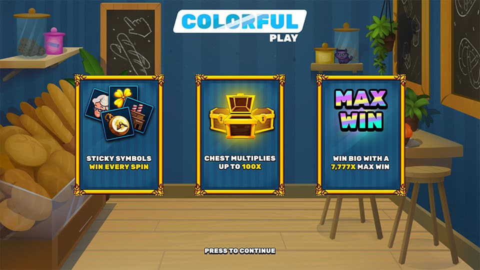 Feature preview shows Sticky Symbols, Chest Multipliers up to 100x, and a max win potential of 7,777x.
