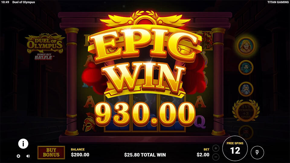 Massive “EPIC WIN” text glowing over reels during free spins.