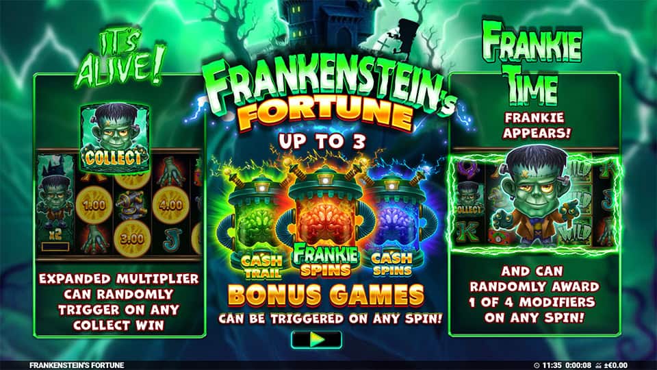 Frankensteins Fortune slot intro screen 1