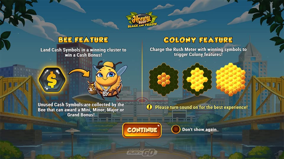 Honey Rush Black and Yellow slot intro screen 1