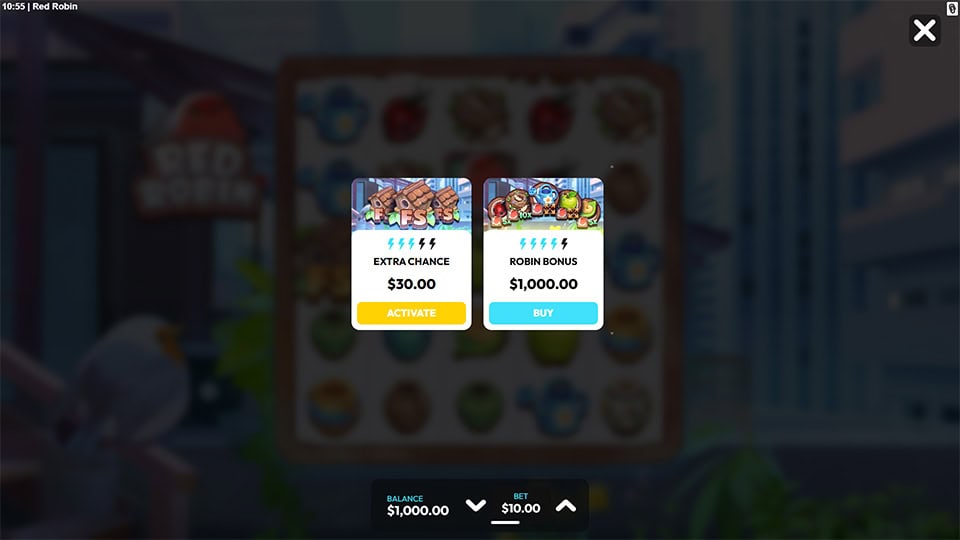Bonus buy menu with “Extra Chance” and “Robin Bonus” options available for direct feature access.