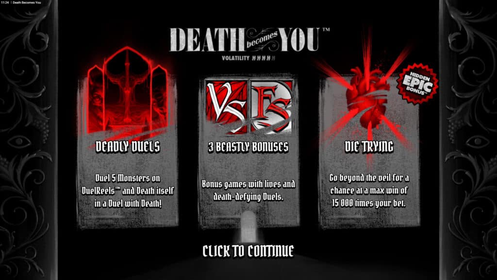 Death Becomes You slot intro screen