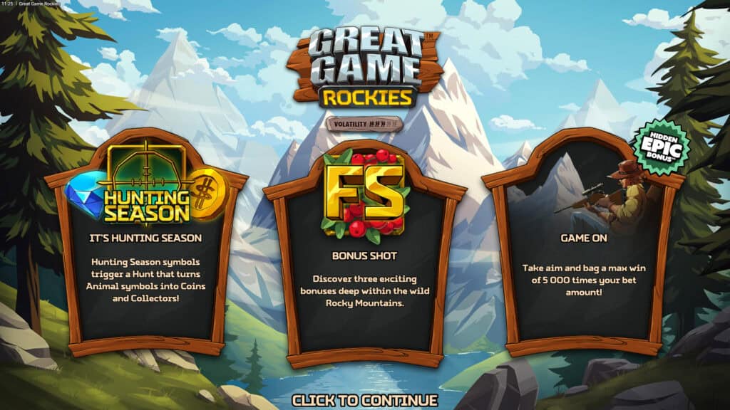 Great Game Rockies slot intro screen
