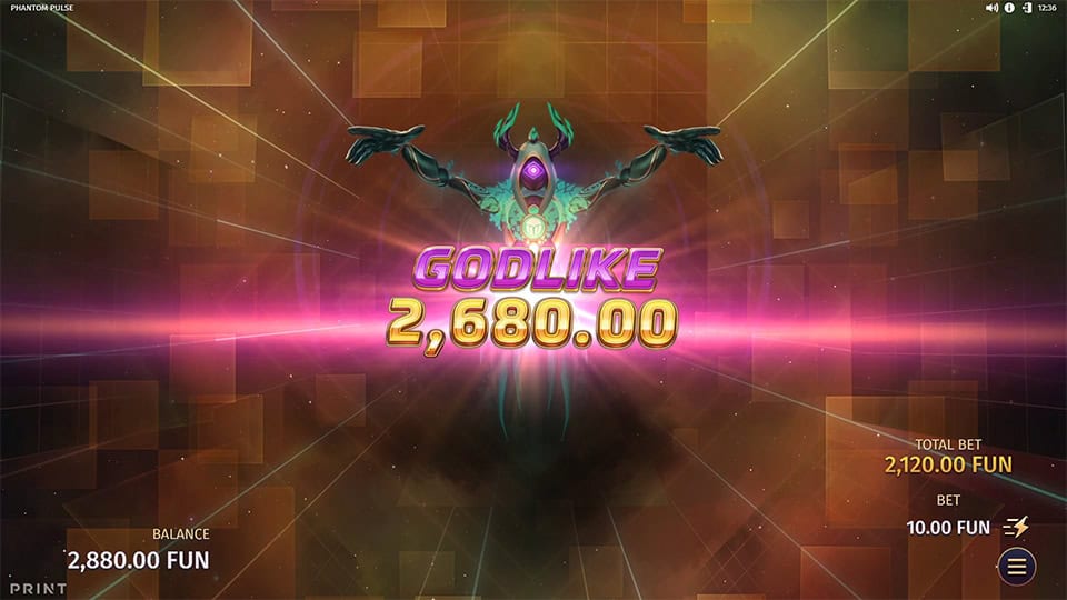 Radiant &ldquo;GODLIKE&rdquo; banner exploding across the screen with a futuristic entity spreading its arms in golden light.