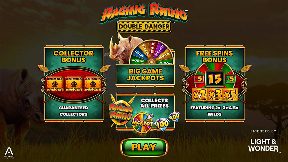 Raging Rhino Double Danger slot intro screen 1