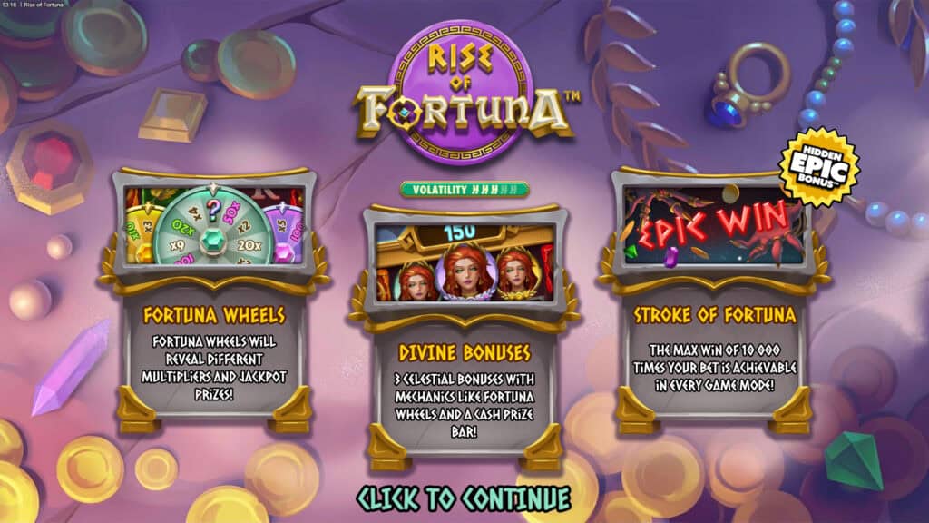 Rise of Fortuna slot intro screen