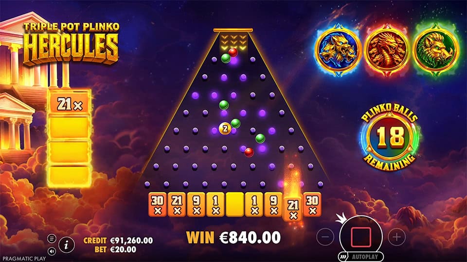 Triple Pot Plinko Hercules slot feature plinko