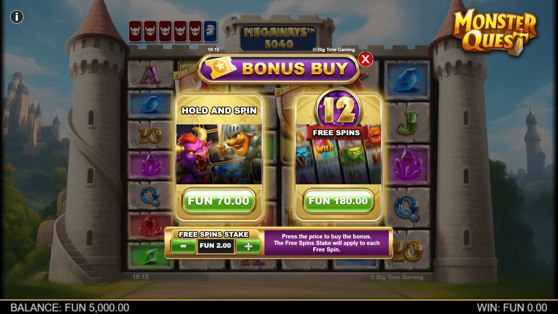Monster Quest bonus buy menu