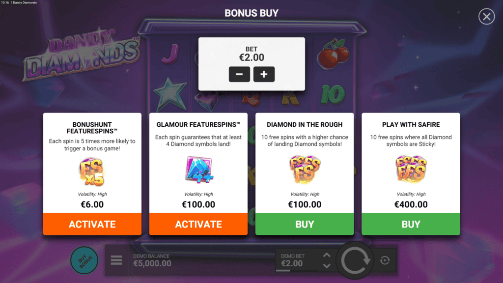 Hacksaw gaming dandy diamonds bonus buy