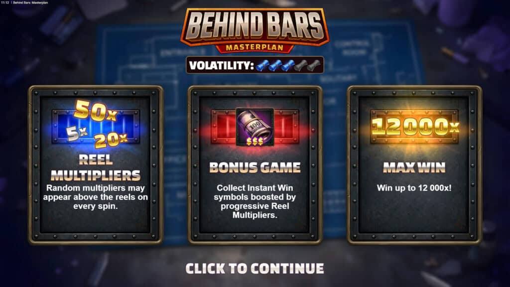 Behind Bars Masterplan slot intro screen 1