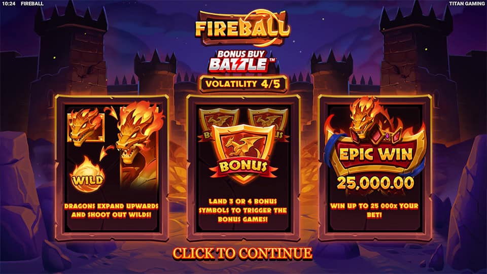 Fireball slot intro screen