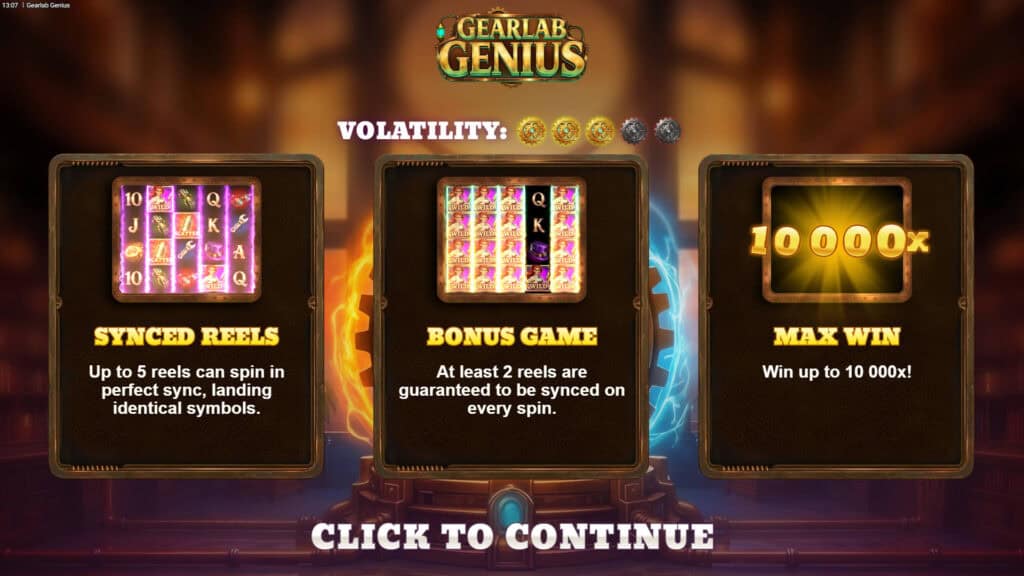 Gearlab Genius slot intro screen