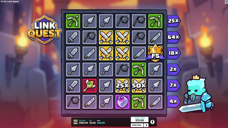 Link Quest slot feature wild row multiplier