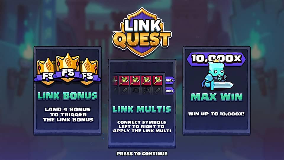 Link Quest slot intro screen