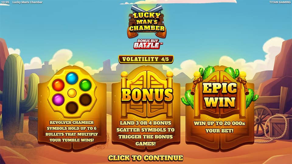 Lucky Mans Chamber slot intro screen