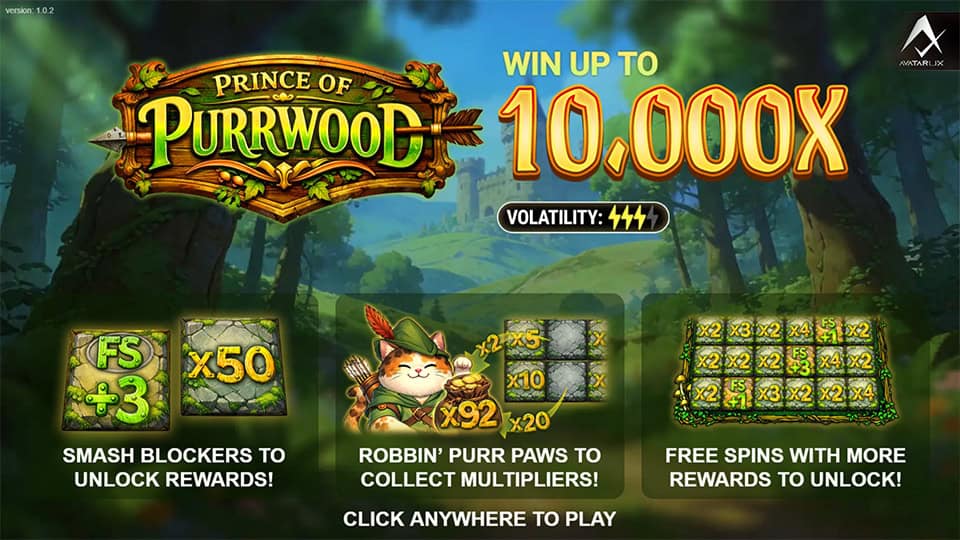 Prince of Purrwood slot intro screen