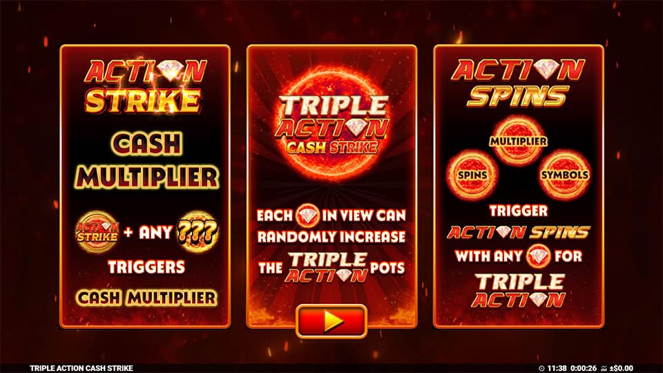 Triple Action Cash Strike slot intro screen