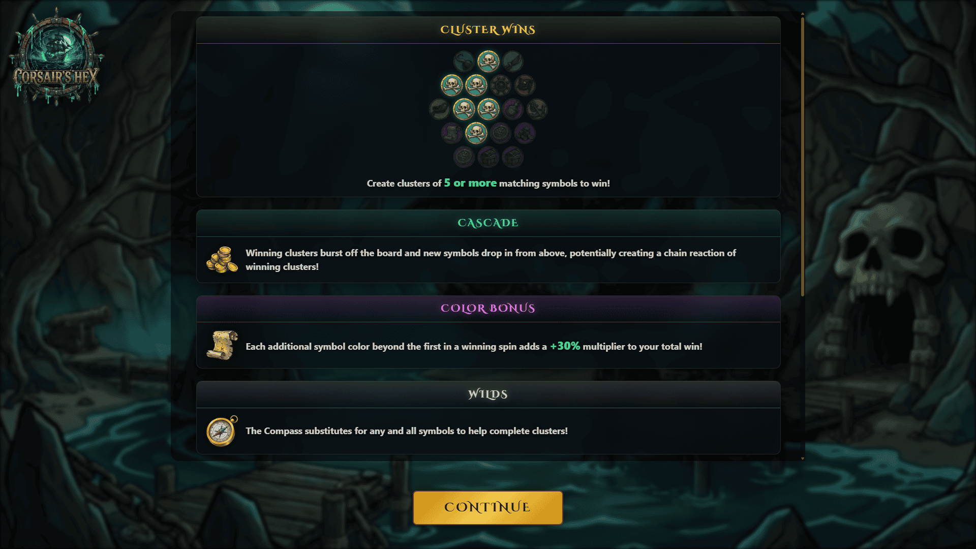 Corsairs Hex slot intro screen