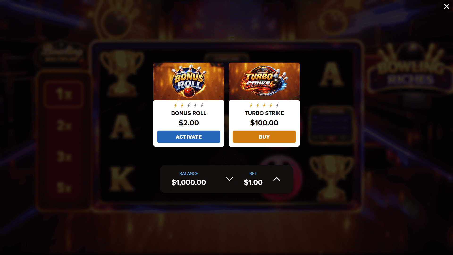 Bowling Riches bonus buy menu