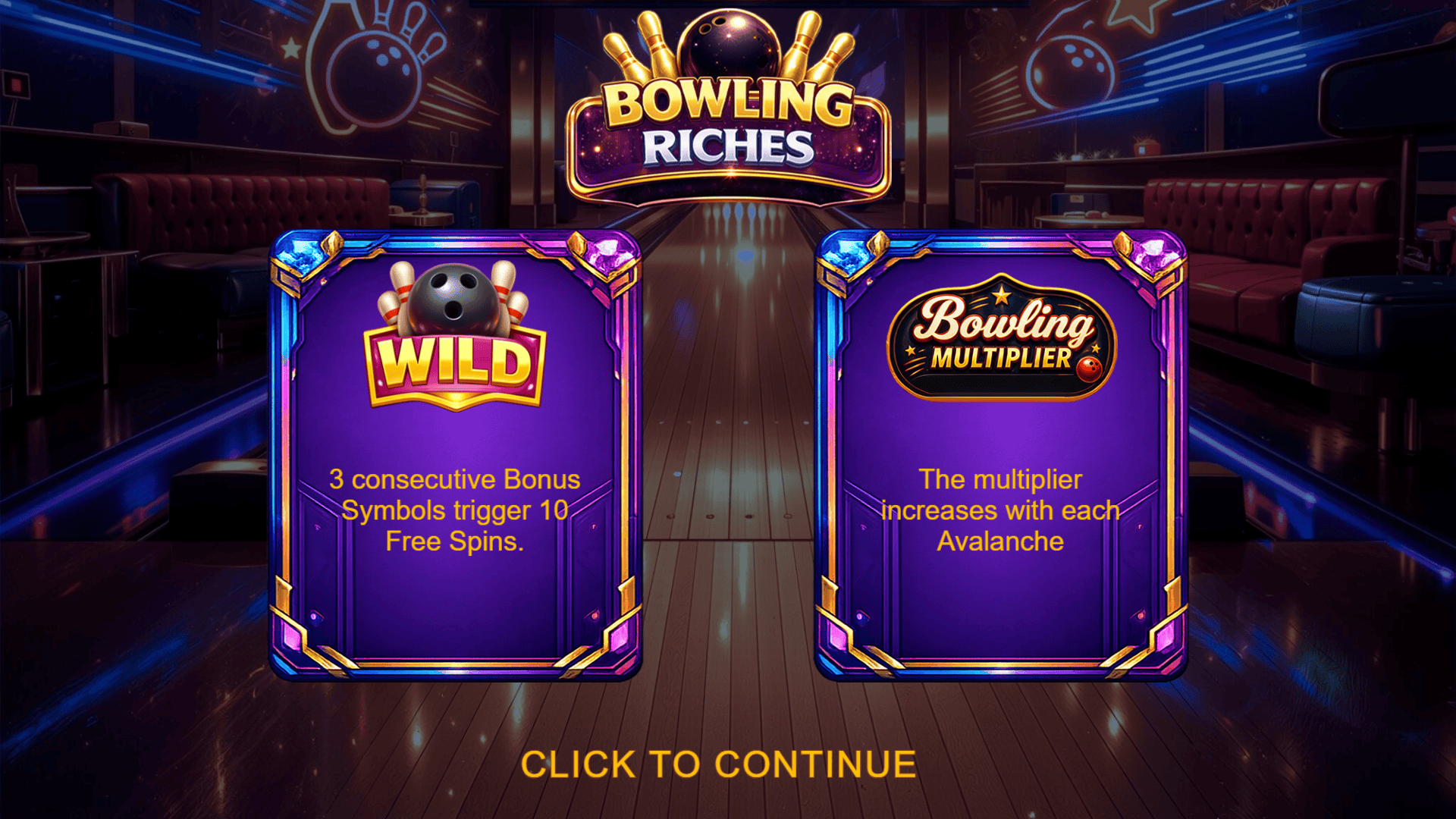 Bowling Riches slot intro screen