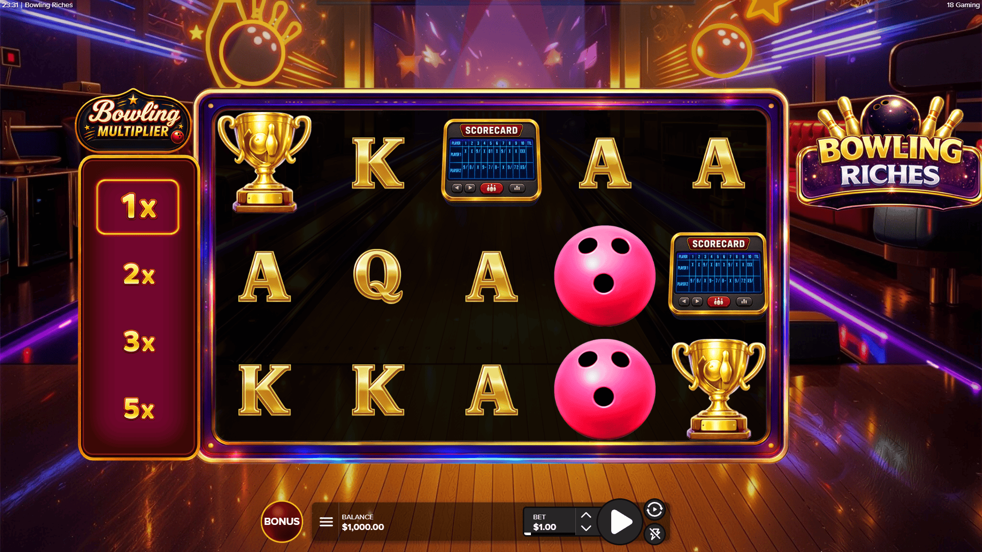 Bowling Riches slot gameplay reels