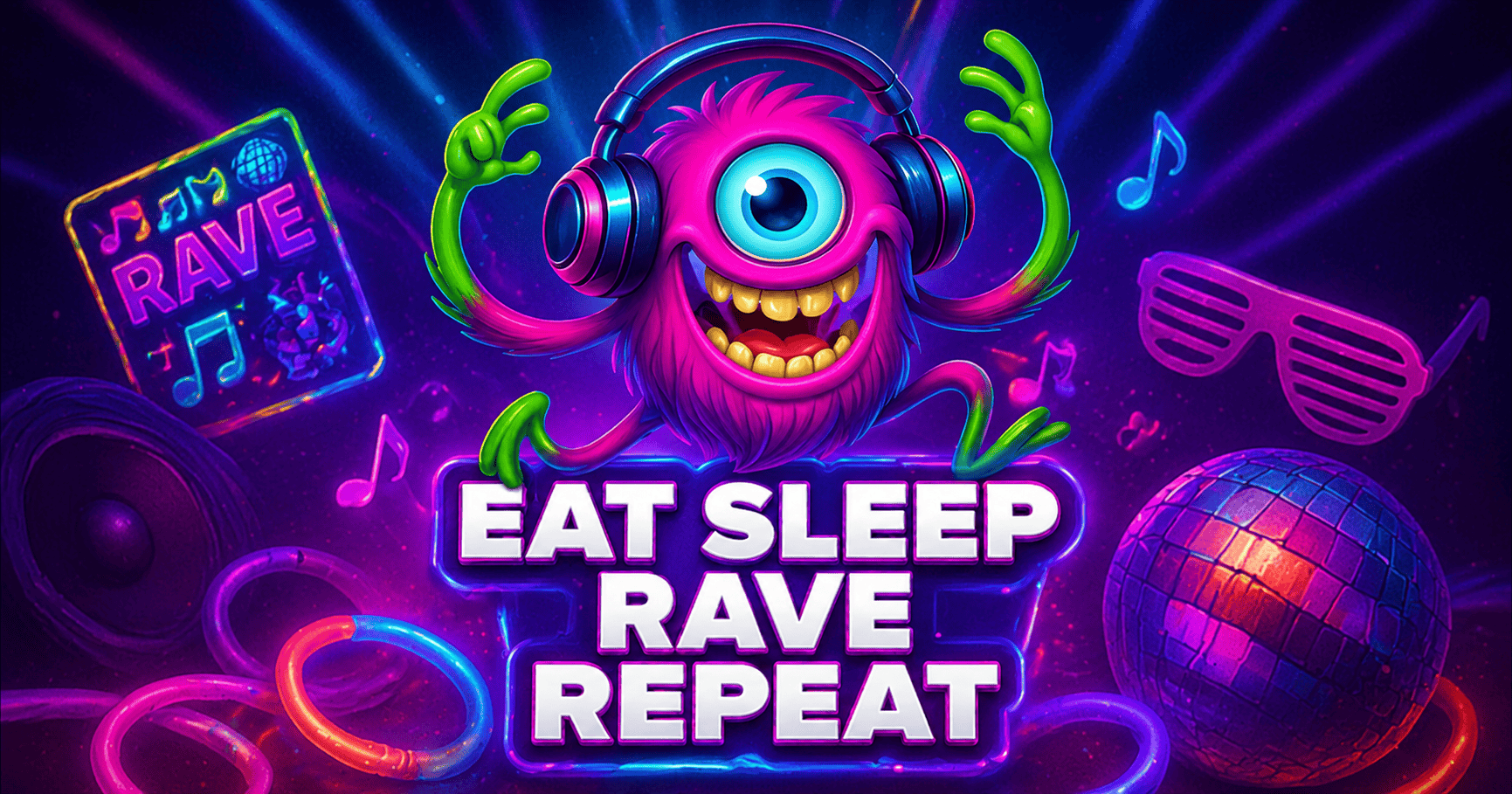 Eat Sleep Rave Repeat Slot Demo by 18 Gaming slot cover image